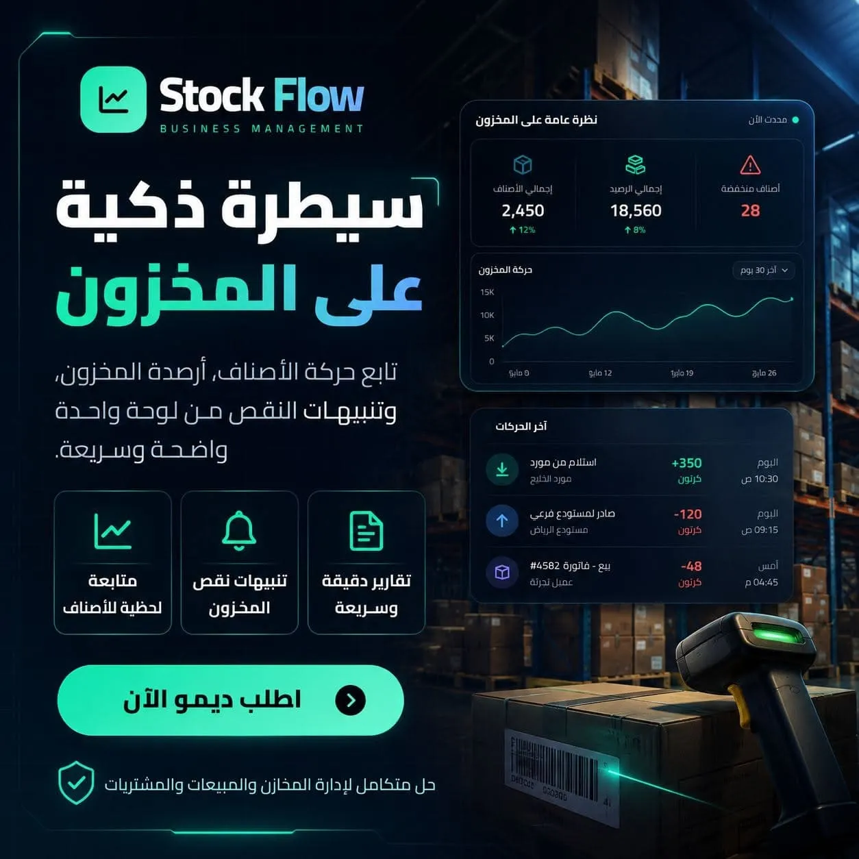معاينة نظام Stock Flow لإدارة المخزون والمبيعات والتقارير
