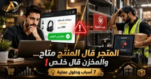 اختلاف مخزون المتجر الإلكتروني عن المخزون الفعلي، مع ظهور منتج متاح على الموقع ونفاد الكمية في المخزن