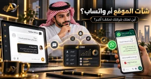 صاحب شركة يقارن بين شات الموقع الإلكتروني وواتساب للأعمال، مع ربط المحادثات وبيانات العملاء بنظام CRM